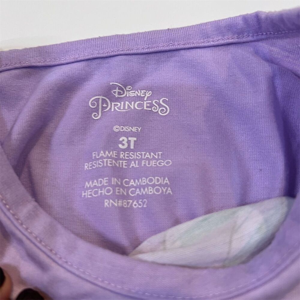 Disney Princess Girls Pajama Set 3T Purple Ariel Tiana Rapunzel - Picture 3 of 8